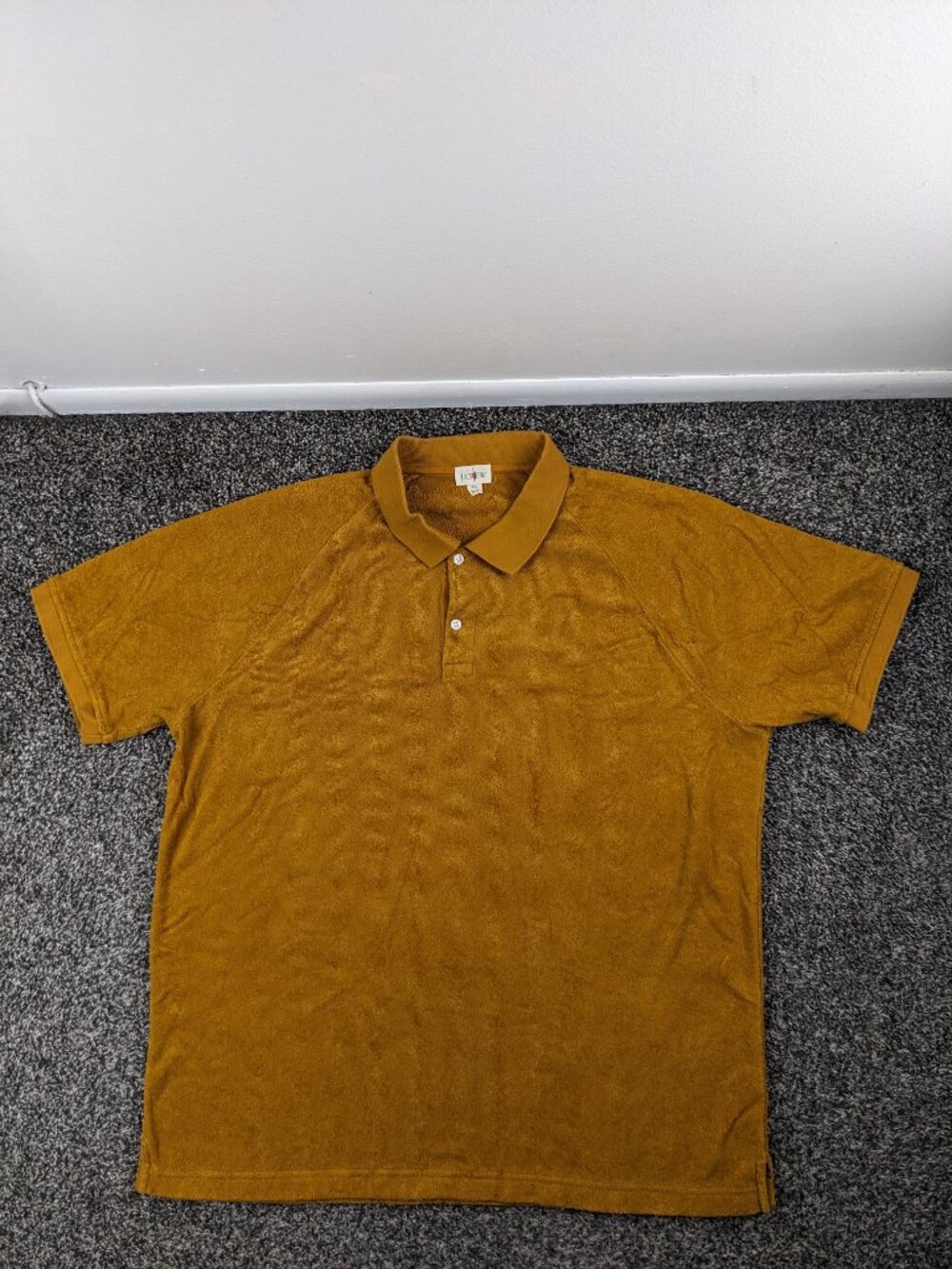 2023 J Crew Polo Shirt Terry Raglan Oarsman Mustard Yellow Gold Mens XL